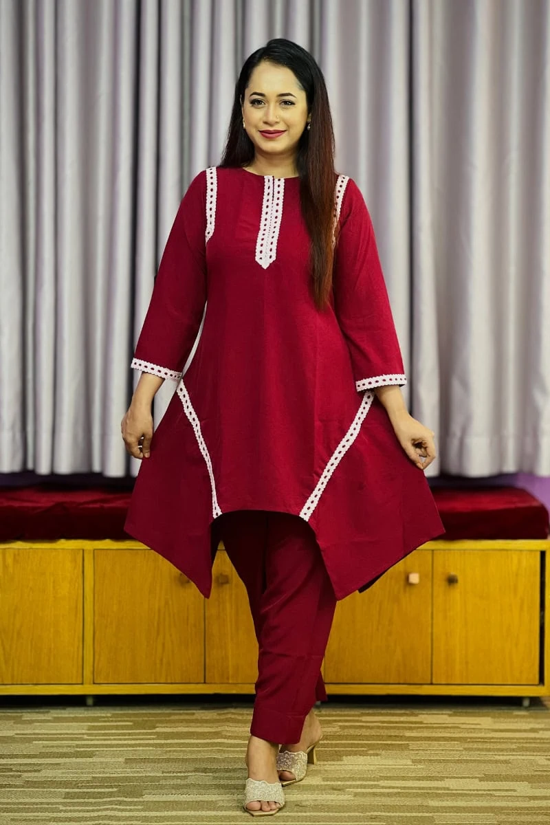 maroon colour chaina fabric co ords maroon colour chaina fabric co ords