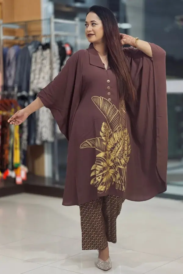 coffee colour viscose screen printed co ords