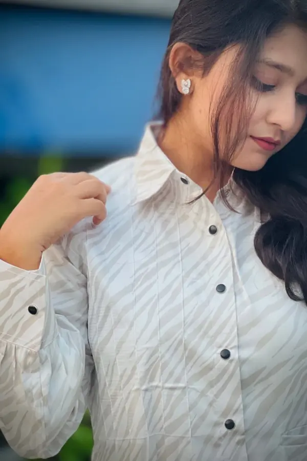 white & gray zebra print silk shirt
