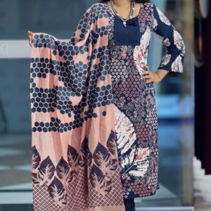 navy blue & peach viscose screen printed salwar suit