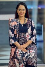 navy blue & peach viscose screen printed salwar suit