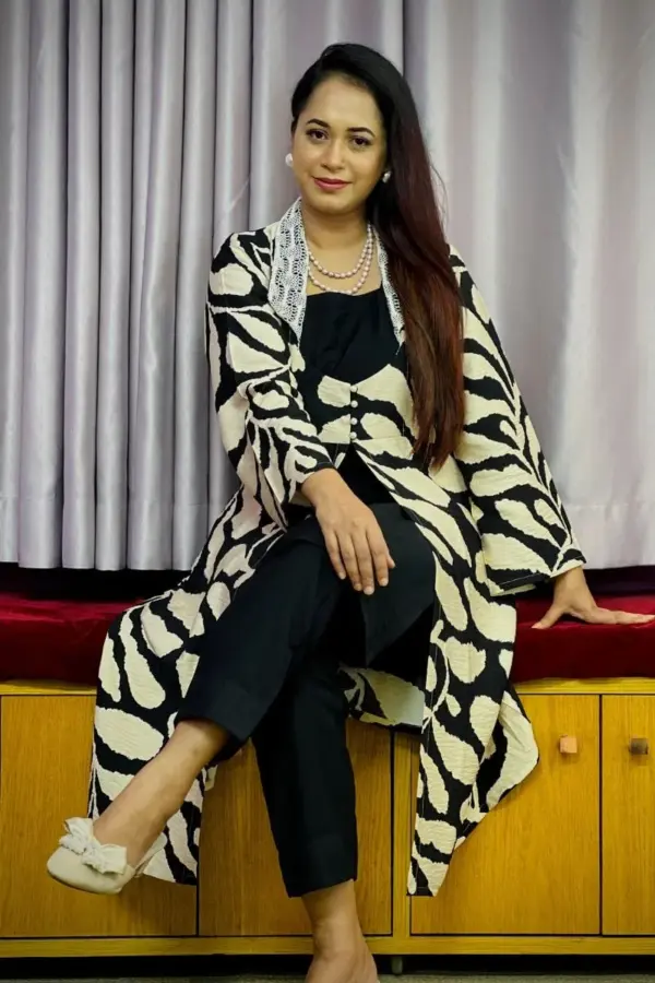 black and cream colour printed rayon shrug set