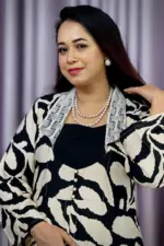 black and cream colour printed rayon shrug set