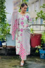 light dusty mint viscose jacquard screen printed salwar suit