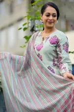 light dusty mint viscose jacquard screen printed salwar suit