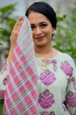 light dusty mint viscose jacquard screen printed salwar suit