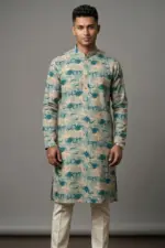 light mint viscose screen printed panjabi
