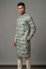light mint viscose screen printed panjabi