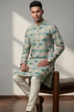 light mint viscose screen printed panjabi