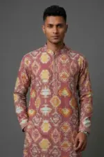 deep peach color screen printed viscose panjabi