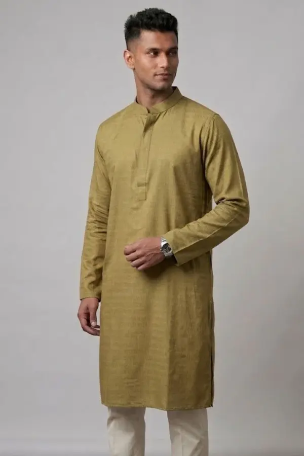olive color jacquard cotton panjabi