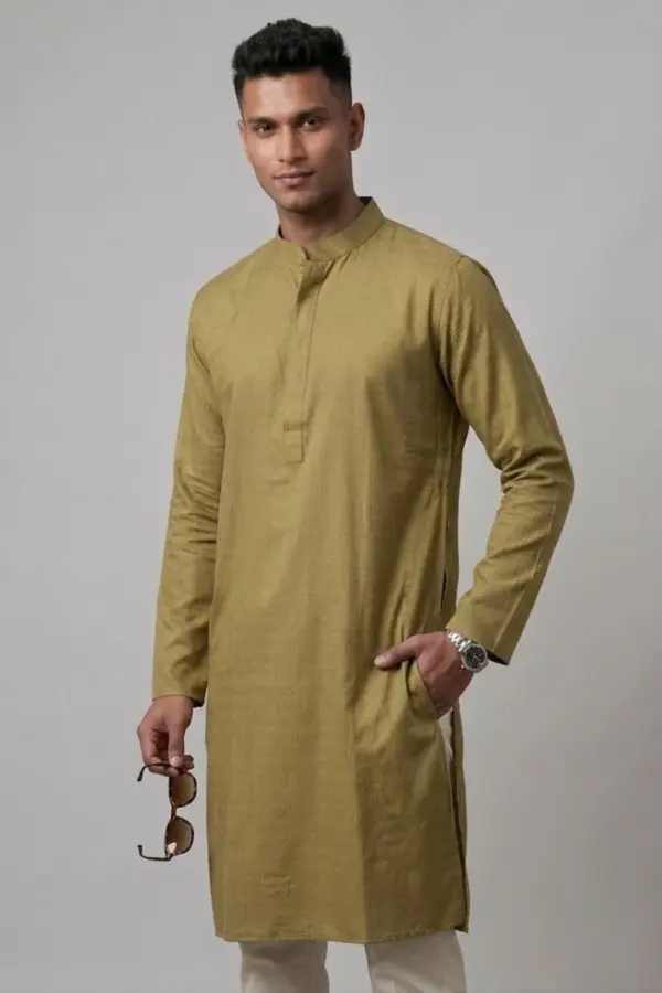 olive color jacquard cotton panjabi