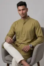 olive color jacquard cotton panjabi