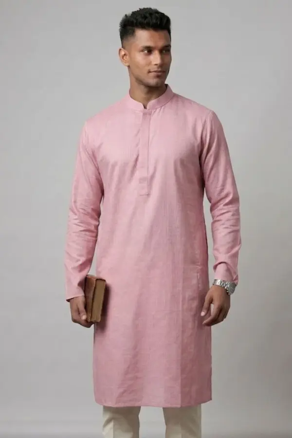 mauve pink color jacquard cotton panjabi