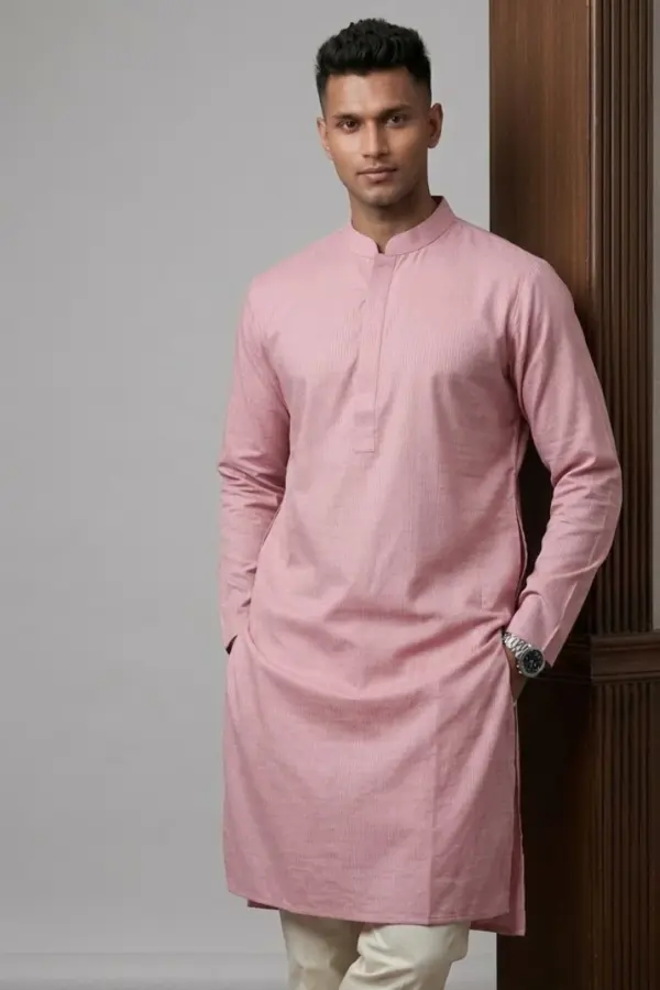 mauve pink color jacquard cotton panjabi