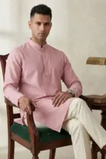 mauve pink color jacquard cotton panjabi