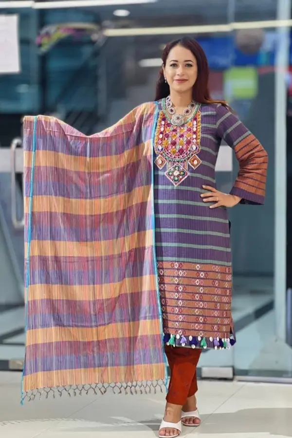 multi colord tat hand embroidered salwar suit