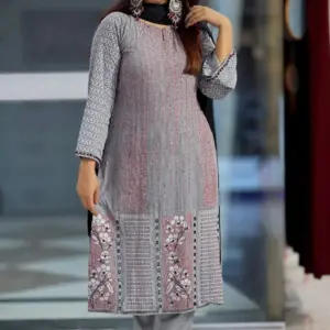 ash viscose screen printed & hand embroidered salwar suit