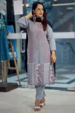 ash viscose screen printed & hand embroidered salwar suit