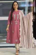 mauve pink color jacquard cotton salwar suit