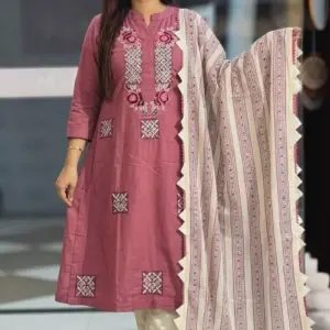 mauve pink color jacquard cotton salwar suit