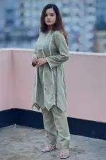 olive color jacquard cotton co ords set