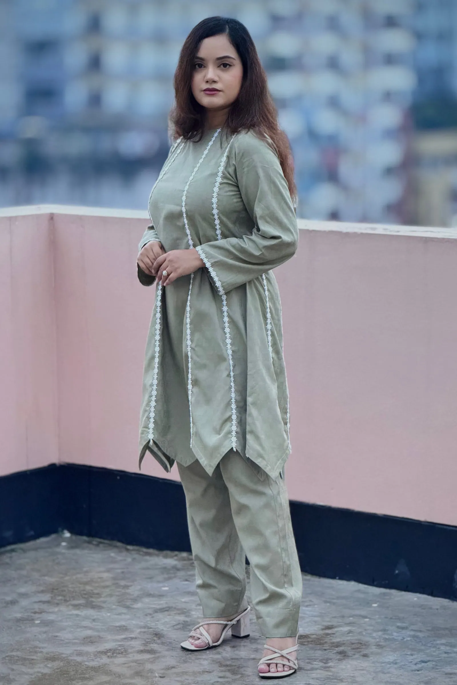 olive color jacquard cotton co ords set olive color jacquard cotton co ords set