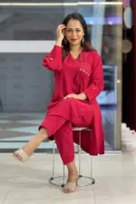 maroon crinkle texture chinese cotton co ords