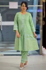 mint colour viscose & jacquard screen printed co ords set