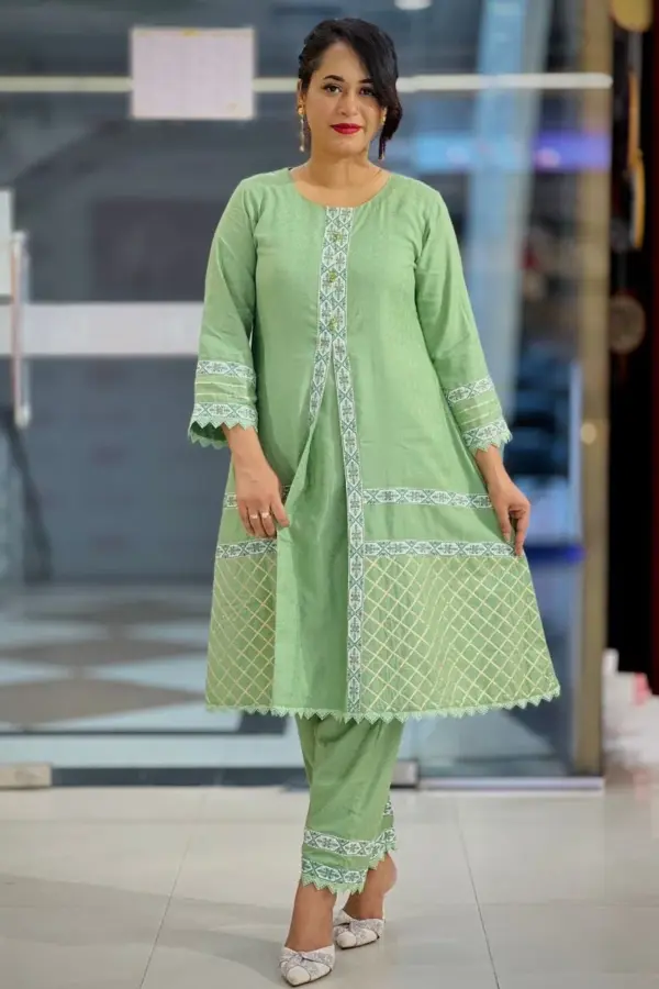 mint colour viscose & jacquard screen printed co ords set