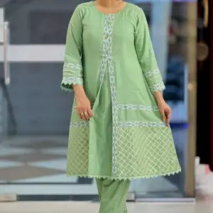 mint colour viscose & jacquard screen printed co ords set