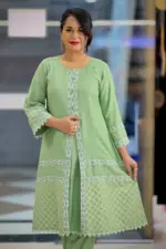 mint colour viscose & jacquard screen printed co ords set