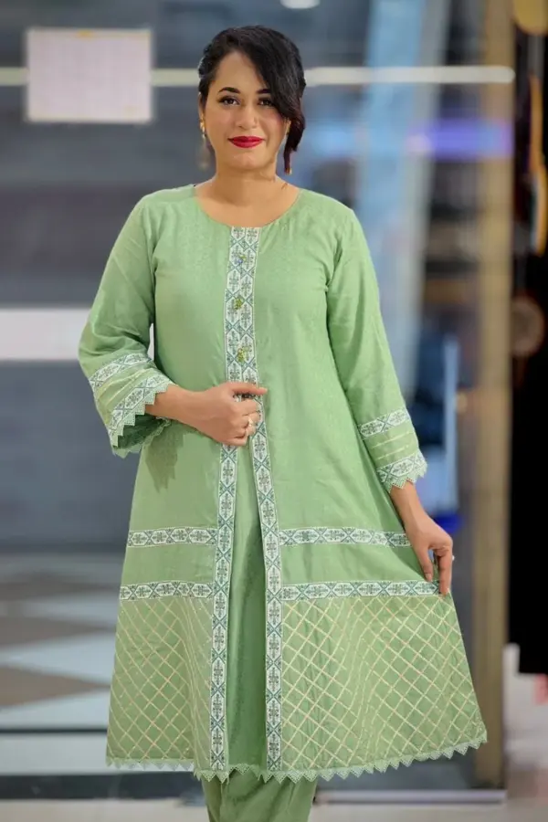 mint colour viscose & jacquard screen printed co ords set