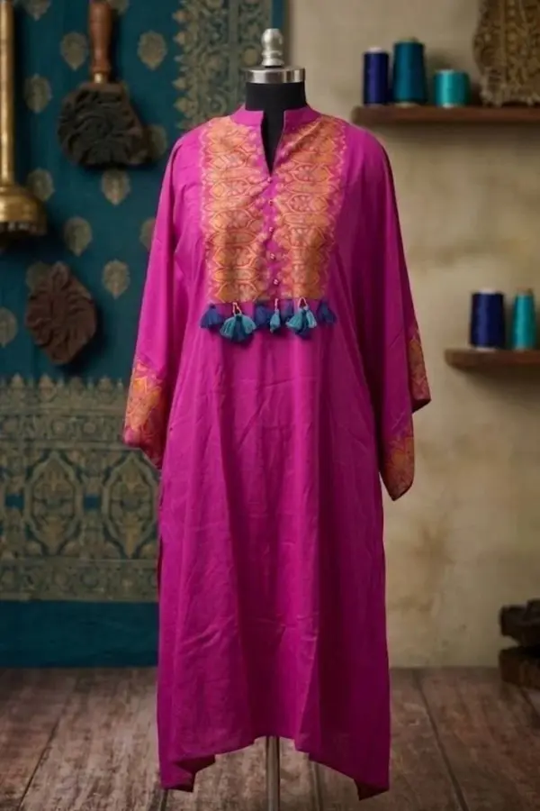 purple viscose screen printed kaftan