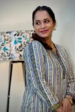multi colour screen printed jacquard cotton kurti
