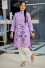 lavender color rayon jacquard screen printed kurti