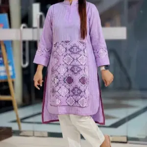 lavender color rayon jacquard screen printed kurti
