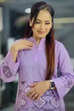lavender color rayon jacquard screen printed kurti