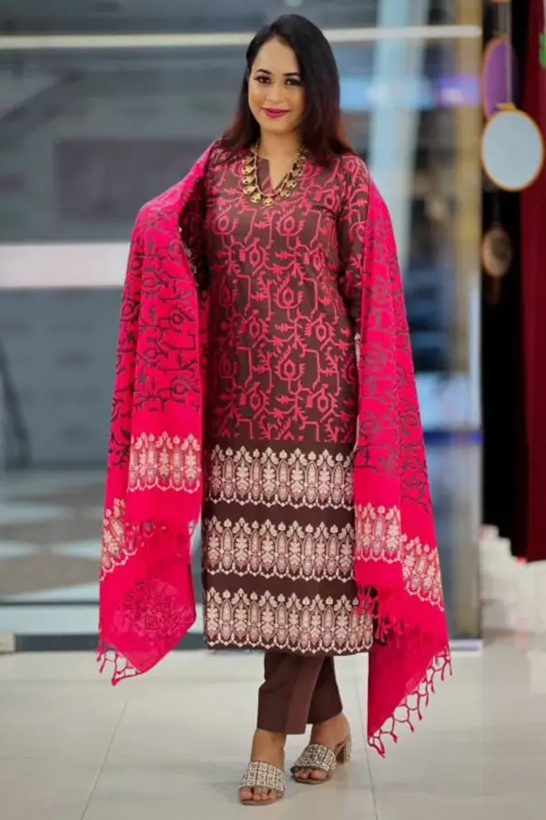 coffee colour viscose screen printed salwar suit