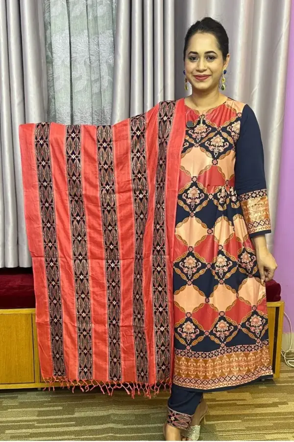 navy blue & sweet pink viscose & cotton screen printed salwar suit