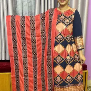 navy blue & sweet pink viscose & cotton screen printed salwar suit