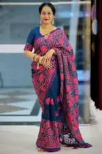 navy blue hand embroidered muslin saree
