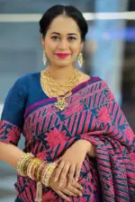 navy blue hand embroidered muslin saree