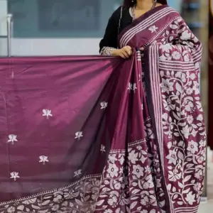 blended silk hand embroidered saree 1