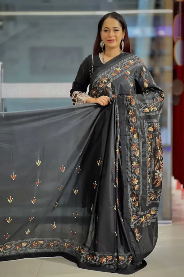 blended silk hand embroidered saree 2