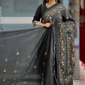 blended silk hand embroidered saree 2
