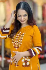 golden oak screen printed & hand embroidered kurti