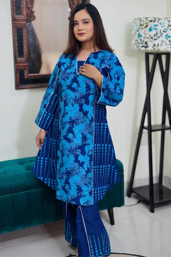 blue fancy slab screen printed co ords set