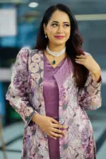 deep purple colour jimmy choo & satin fabric shrug set