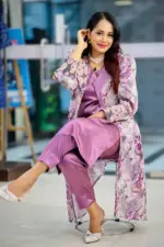 deep purple colour jimmy choo & satin fabric shrug set